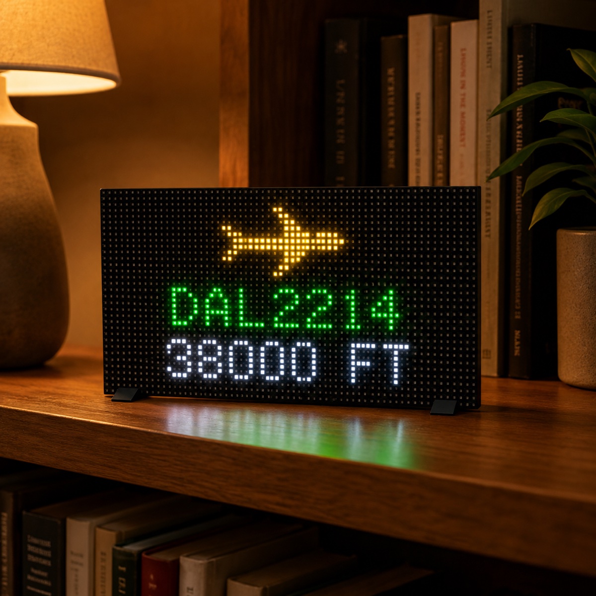 Open-source pixel display kit showing the flights-overhead reference app