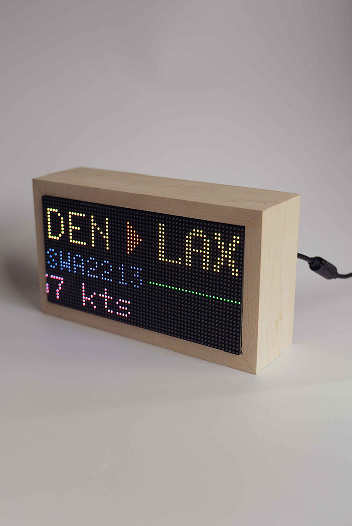 Sleek front profile of the handcrafted Flight Radar LED Matrix Display.