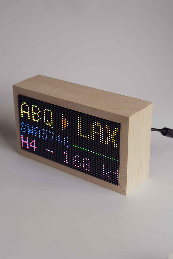 Front view of the Flight Radar LED Display showing real-time flight data like air speed